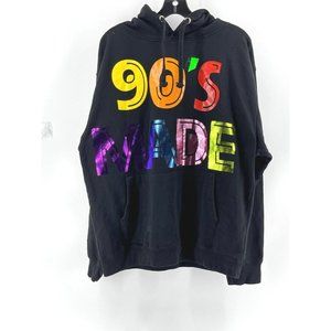 Retro Gemrock 90's Made Men's Black Graphic Print Hoodie Sweatshirt Size XL